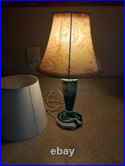 Vintage Teal Swirl Slag Glass 11 Table Lamp With Shade
