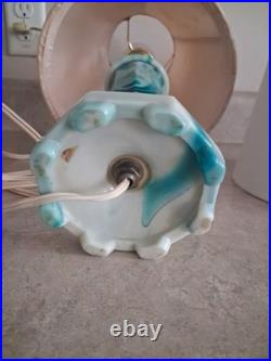 Vintage Teal Swirl Slag Glass 11 Table Lamp With Shade Vintage Teal Swirl Slag Glass 11 Table Lamp With Shade