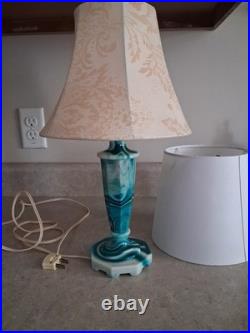 Vintage Teal Swirl Slag Glass 11 Table Lamp With Shade Vintage Teal Swirl Slag Glass 11 Table Lamp With Shade