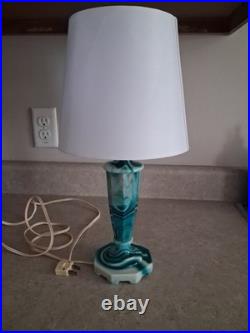 Vintage Teal Swirl Slag Glass 11 Table Lamp With Shade