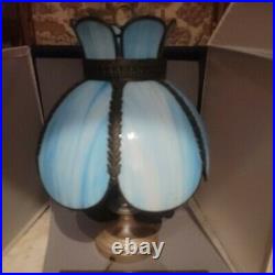 Vintage Tiffany Art Deco Blue Stained Slag Glass Lamp 6 Shade Panel
