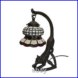 Vintage Tiffany Slag Style Stretching Cat Sculpture 15 Table Lamp Heavy Works