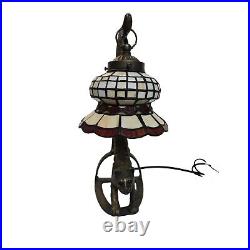 Vintage Tiffany Slag Style Stretching Cat Sculpture 15 Table Lamp Heavy Works