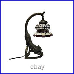 Vintage Tiffany Slag Style Stretching Cat Sculpture 15 Table Lamp Heavy Works