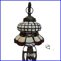 Vintage Tiffany Slag Style Stretching Cat Sculpture 15 Table Lamp Heavy Works