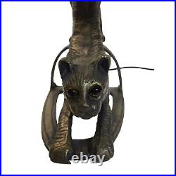 Vintage Tiffany Slag Style Stretching Cat Sculpture 15 Table Lamp Heavy Works