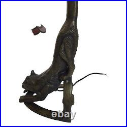 Vintage Tiffany Slag Style Stretching Cat Sculpture 15 Table Lamp Heavy Works