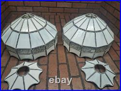 Vintage Tiffany Style 16 Leaded Slag Glass Milk Glass Large Lamp Shade Pair
