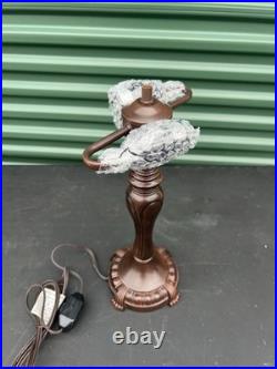 Vintage Tiffany Style Art Nouveau Slag Stained Glass Embossed Floral Table Lamp
