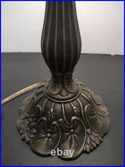 Vintage Tiffany Style Art Nouveau Slag Stained Glass Embossed Floral Table Lamp