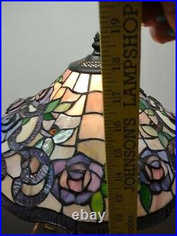 Vintage Tiffany Style Art Nouveau Slag Stained Glass Embossed Floral Table Lamp