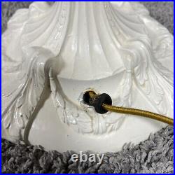 Vintage Tiffany Style Double Light Slag Glass Lamp Cast Metal Neoclassical Base