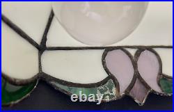 Vintage Tiffany Style Double Light Slag Glass Lamp Cast Metal Neoclassical Base