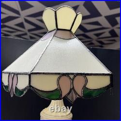 Vintage Tiffany Style Double Light Slag Glass Lamp Cast Metal Neoclassical Base
