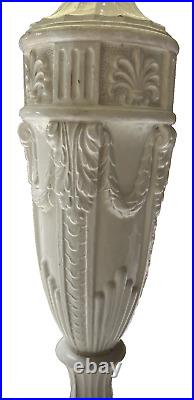 Vintage Tiffany Style Double Light Slag Glass Lamp Cast Metal Neoclassical Base
