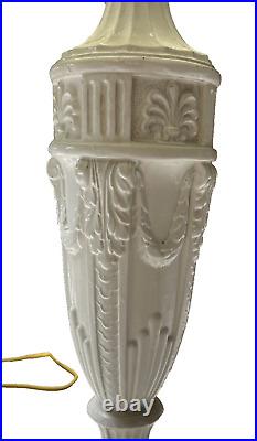 Vintage Tiffany Style Double Light Slag Glass Lamp Cast Metal Neoclassical Base