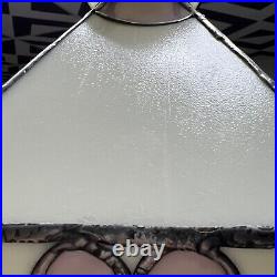 Vintage Tiffany Style Double Light Slag Glass Lamp Cast Metal Neoclassical Base