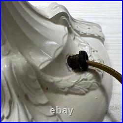 Vintage Tiffany Style Double Light Slag Glass Lamp Cast Metal Neoclassical Base