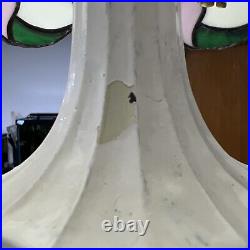 Vintage Tiffany Style Double Light Slag Glass Lamp Cast Metal Neoclassical Base