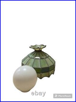 Vintage Tiffany Style Green Slag Glass Hanging Swag Lamp Pendant Ligths & Hookup