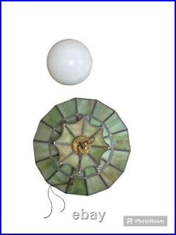 Vintage Tiffany Style Green Slag Glass Hanging Swag Lamp Pendant Ligths & Hookup