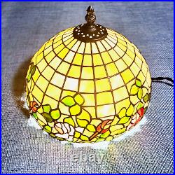 Vintage Tiffany Style Lampshade Slag Glass Beige purple green 11 inches