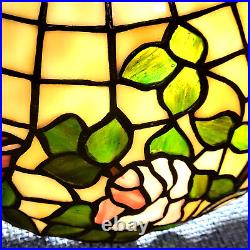 Vintage Tiffany Style Lampshade Slag Glass Beige purple green 11 inches