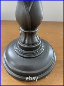 Vintage Tiffany Style Leaded Slag Glass Floral Table Lamp Cast Metal Base