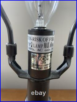 Vintage Tiffany Style Leaded Slag Glass Floral Table Lamp Cast Metal Base