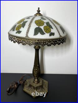 Vintage Tiffany Style Ornate Metal Slag Glass Table Lamp