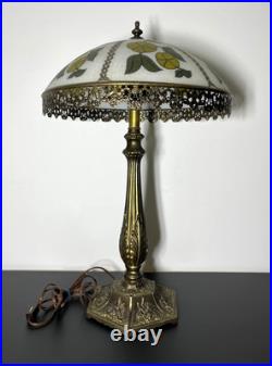 Vintage Tiffany Style Ornate Metal Slag Glass Table Lamp