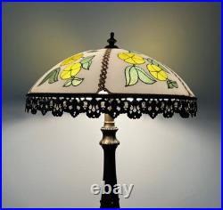 Vintage Tiffany Style Ornate Metal Slag Glass Table Lamp