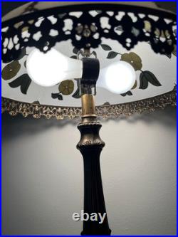 Vintage Tiffany Style Ornate Metal Slag Glass Table Lamp