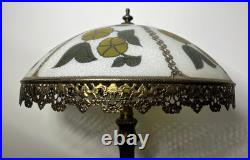 Vintage Tiffany Style Ornate Metal Slag Glass Table Lamp