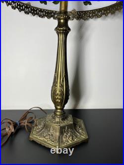 Vintage Tiffany Style Ornate Metal Slag Glass Table Lamp