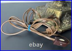 Vintage Tiffany Style Ornate Metal Slag Glass Table Lamp