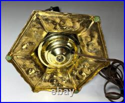 Vintage Tiffany Style Ornate Metal Slag Glass Table Lamp