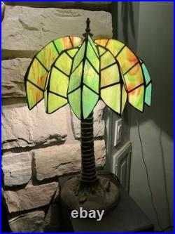 Vintage Tiffany Style Palm Tree Table Lamp 16 Stained Slag Glass