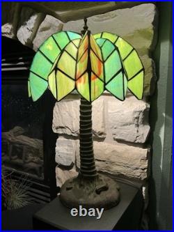Vintage Tiffany Style Palm Tree Table Lamp 16 Stained Slag Glass