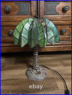 Vintage Tiffany Style Palm Tree Table Lamp 16 Stained Slag Glass