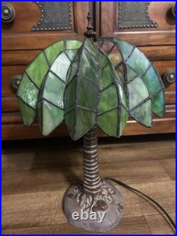 Vintage Tiffany Style Palm Tree Table Lamp 16 Stained Slag Glass