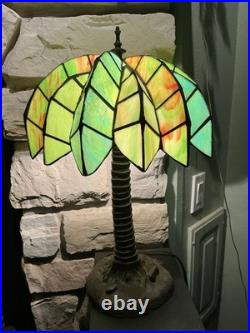Vintage Tiffany Style Palm Tree Table Lamp 16 Stained Slag Glass