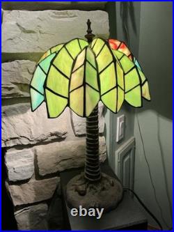 Vintage Tiffany Style Palm Tree Table Lamp 16 Stained Slag Glass