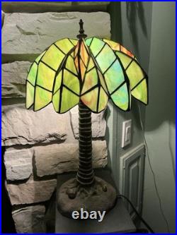 Vintage Tiffany Style Palm Tree Table Lamp 16 Stained Slag Glass