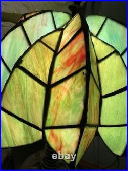 Vintage Tiffany Style Palm Tree Table Lamp 16 Stained Slag Glass