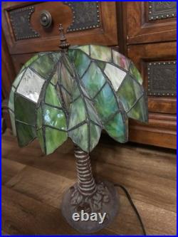 Vintage Tiffany Style Palm Tree Table Lamp 16 Stained Slag Glass