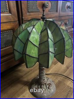 Vintage Tiffany Style Palm Tree Table Lamp 16 Stained Slag Glass