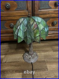 Vintage Tiffany Style Palm Tree Table Lamp 16 Stained Slag Glass