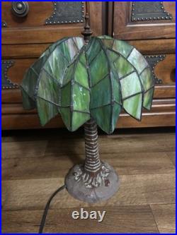 Vintage Tiffany Style Palm Tree Table Lamp 16 Stained Slag Glass