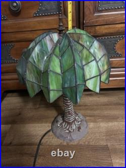 Vintage Tiffany Style Palm Tree Table Lamp 16 Stained Slag Glass